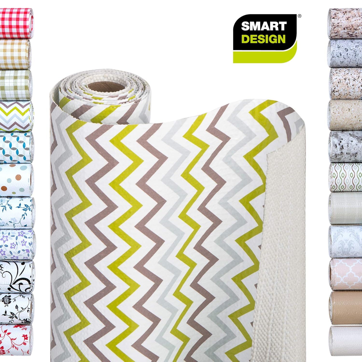 Smart Design Shelf Liner w/Bonded Grip - Wipes Clean - Cutable Material - Non Slip Design - for Shelves, Drawers, Flat Surfaces - Kitchen (18 Inch x 5 Feet) [Sea Foam Chevron]