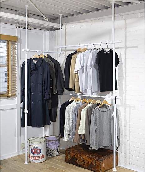 Amazon Co Jp 山善 突っ張り ハンガーラック 全体耐荷重90kg たて よこ伸縮 幅160 292cm 高さ190 260cm シャツ最大135着 ひっかけ棒付き 服かけ 組立品 マットホワイト Wj 795rm Mwh トリプル ホーム キッチン