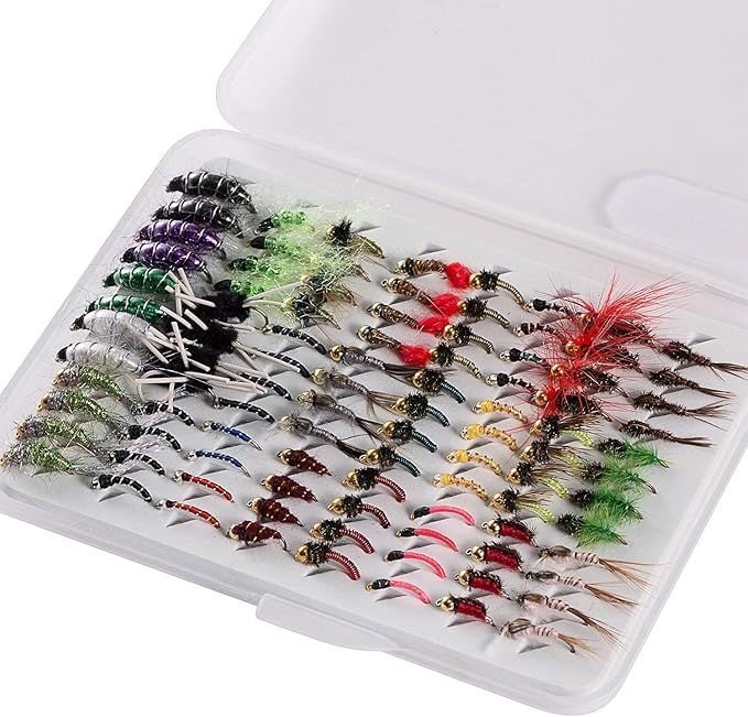 Bassdash Fly Fishing Nymph Flies Kit, Pack of 96 pcs Fly Lure, with