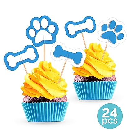 Paw Print Cupcake Toppers Puppy Dog Birthday Party Decorations
