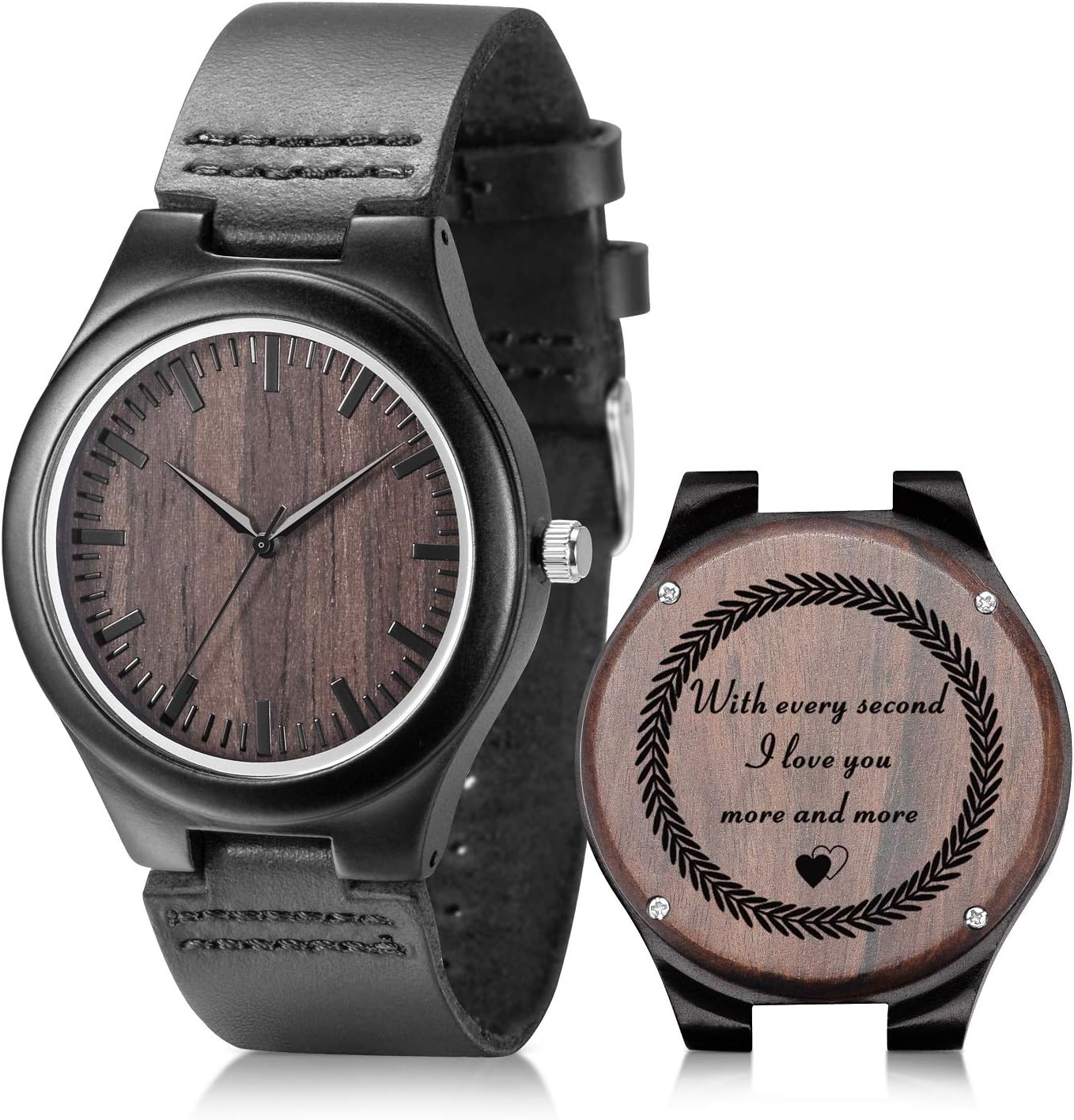Engraved Wooden Watch for Men,Natural Wooden Groomsmen Watch for Husband Son Dad Natural Ebony Customized Wood Watch Birthday Anniversary Gift