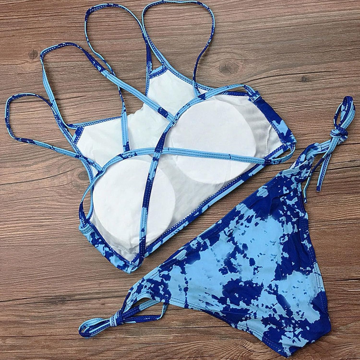 hannea high neck strappy top splatter paint padded string bikini set