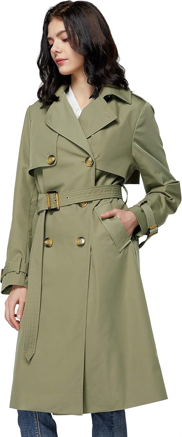 Orolay Women's Long Double Breasted Trench Coat with Belt Light Lape Overcoat: Clothing