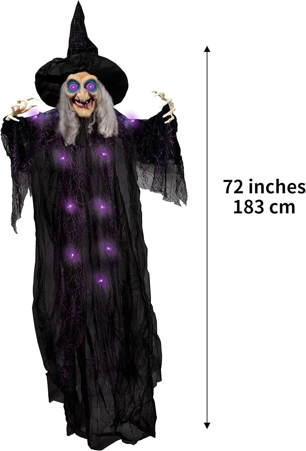 72” Hanging Animated Talking Witch Decoration (Green) with Light-up Eyes and sound activation function for Halloween Haunted House Prop Décor, Halloween Hanging Decorations, Outdoor/Indoor, Lawn Decor: Toys & Games