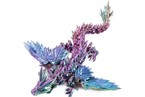 DXLDFKS 3D Printed Dragon with Wings, 9" Articulated Winged Dragon for Home Office Decor Executive Desk Toys, Red Yellow Blue