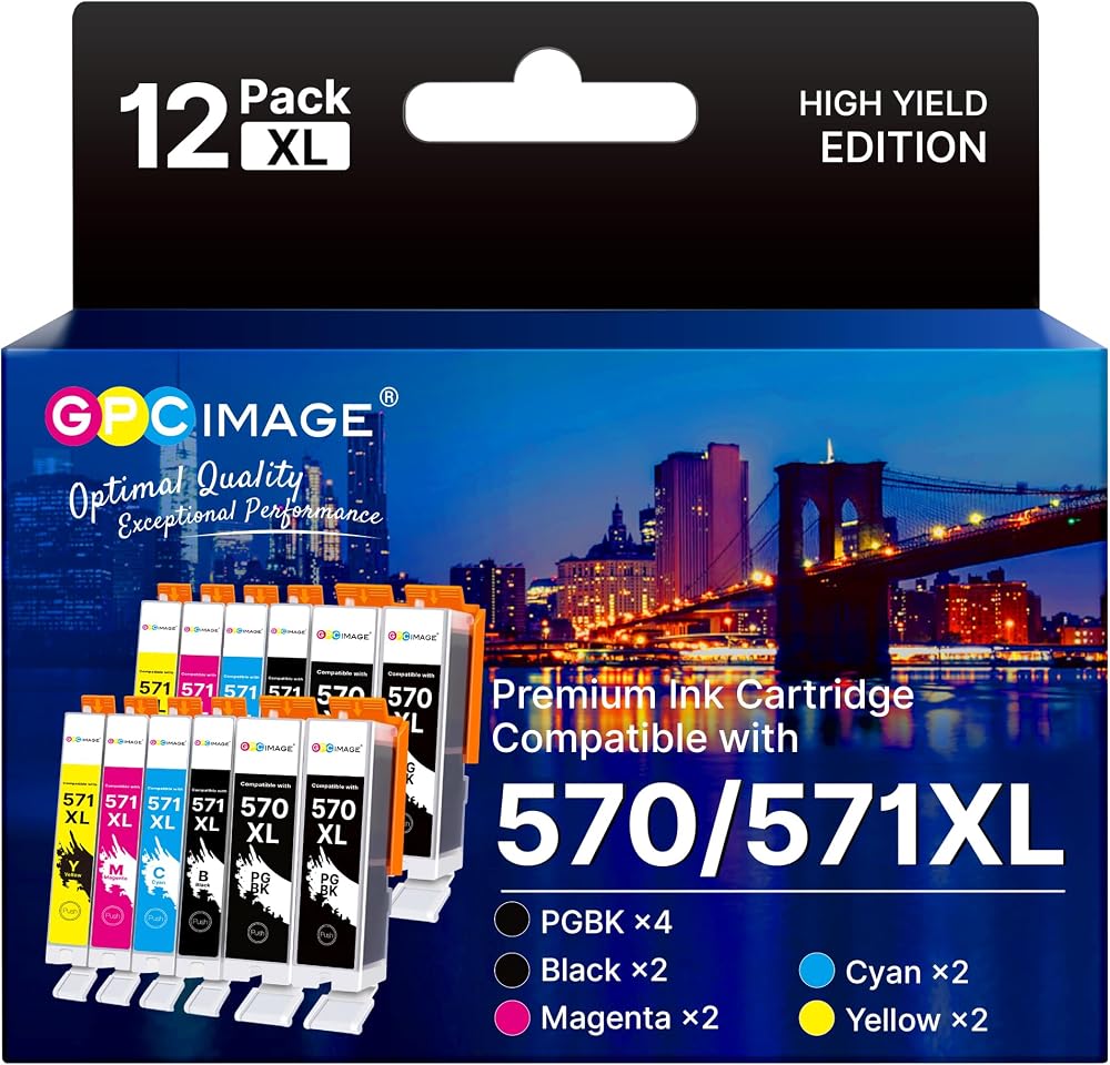 GPC Image 12PK 570XL 571XL Ink Cartridges for Canon PIXMA MG TS Series
