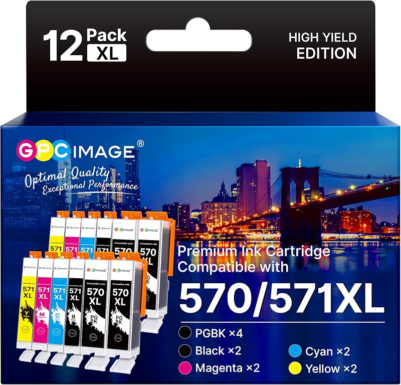 GPC Image 12PK 570XL 571XL Ink Cartridges for Canon PIXMA MG TS Series