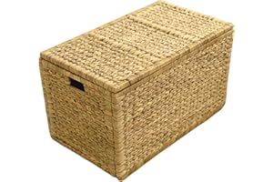 ChumDecor 30" Wicker Storage Trunk,Handwoven Trunk Organizer, Metal Hinges at Lid and Frame,Wicker Toy Chest with Removable Liner,Large Blanket Storage (Natura)