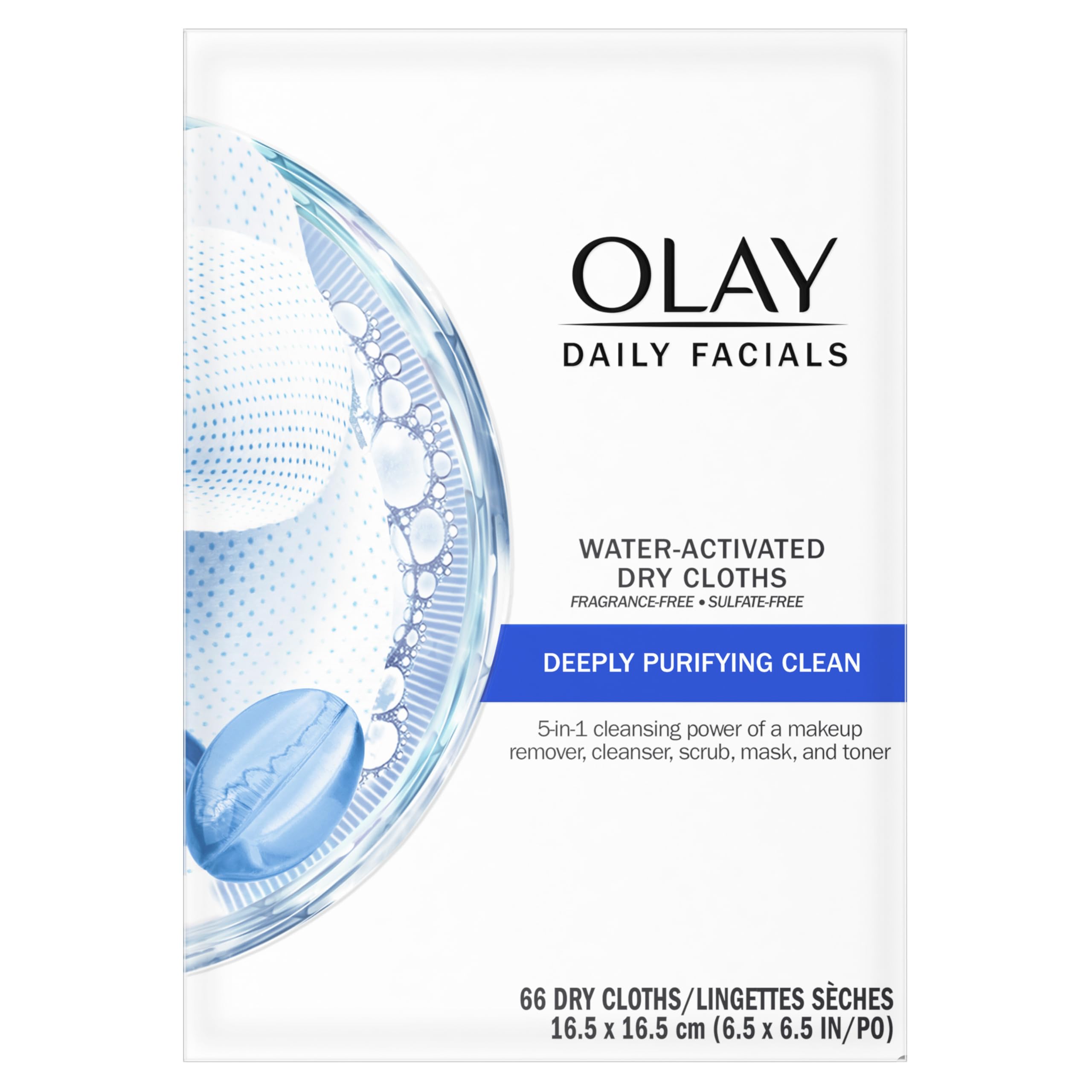 Olay Cleansing Wipes, Daily Facials, Power of a Makeup Remover, Scrub, Toner, Mask and Cleanser - Fragrance-Free, Textured No-Soap Cloth, Gentle Skin Care, Vitamin Complex-Infused Formula, 66 ct