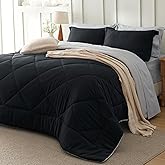 Bedsure Full Size Comforter Set - 7 Pieces Reversible Black Bedding, Full Size Bed Set for All Seasons, Bed in a Bag with Down Alternative Comforter, Sheets, Pillowcases & Shams