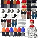 72 Pcs Homeless Care Package Supplies Bulk Winter Beanie Hats Emergency Blankets Sock Gloves Scarf Unisex Draw String Bag Winter Gloves, Scarves, Hats for Charity Church Donation Colorful
