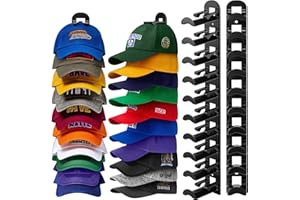 HATISAN Hat Hook for Wall, 2 Pack Hat Organizer Hold up to 20 Hats,Hat Holder with Strong Adhesive and 8 Pack Screws, Cap Holder Hat Hangers for Wall Closet Door and Bedroom(B-Black)