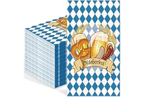 IANFEPH 100pcs Oktoberfest Paper Napkins Decorations, 3 Ply Disposable Guest Hand Towels Blue and White Plaid Decorative Napkins for Lunch Table Party Supplies