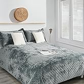 dennylife Luxury Velvet Queen Quilt Set, Ultra Soft Lightweight Velvet Comforter Set, Oversized Bedspread Coverlet with 2 Shams Diamond Pattern, for All Season (Blue)