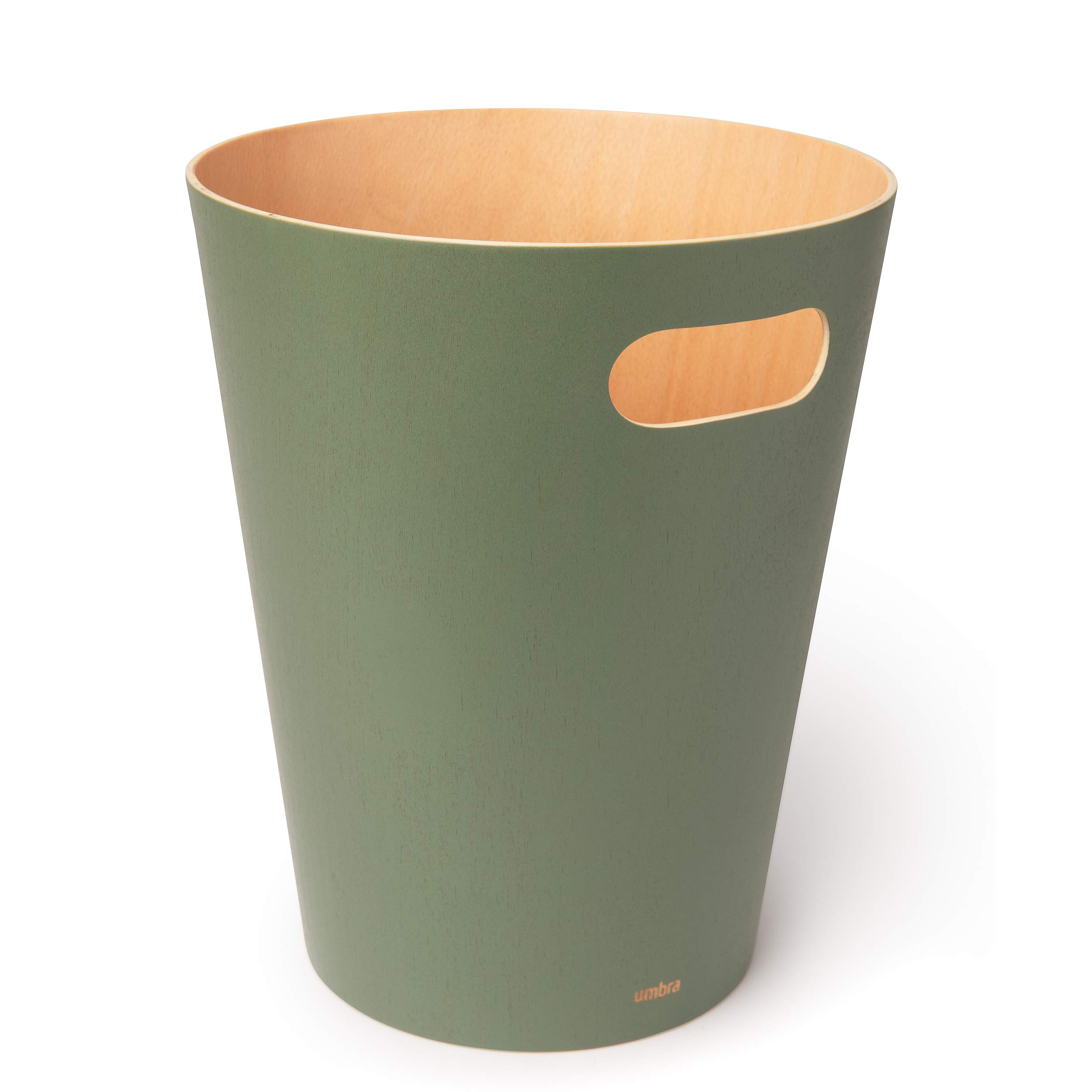 Umbra Woodrow, 2 Gallon Modern Wooden Trash Can Wastebasket or Recycling Bin for Home or Office, Spruce