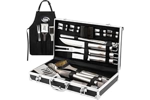 Kaluns Grilling Accessories, Gifts for Men Christmas Grilling Gifts for Dad, Heavy Duty Stainless Steel BBQ Grill Tools Set for Outdoor Grill with Aluminum Case and Apron, Birthday Gifts for Men Dad