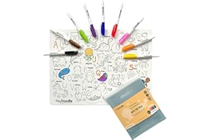 HeyDoodle Into The Wild Classic Doodle Mat – Reusable Silicone Alphabet Coloring Mat for Toddlers and Kids – Educational Animal Activity Pad with 9 Markers – Mess-Free Travel Toy – Ages 3-7