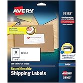 Avery Repositionable Printable Shipping Labels with Sure Feed, 2" x 4", White, 250 Blank Mailing Labels (58163)