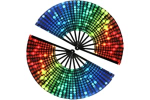 MOUNTCLIM 2 Pcs Big Rainbow Hand Fan, Large Pride Fans Glitter Folding Rave Handheld Fans for Women Men Pride Month Parade Cosplay Costume Photo Props Chinese Festival Party Dance Decorations