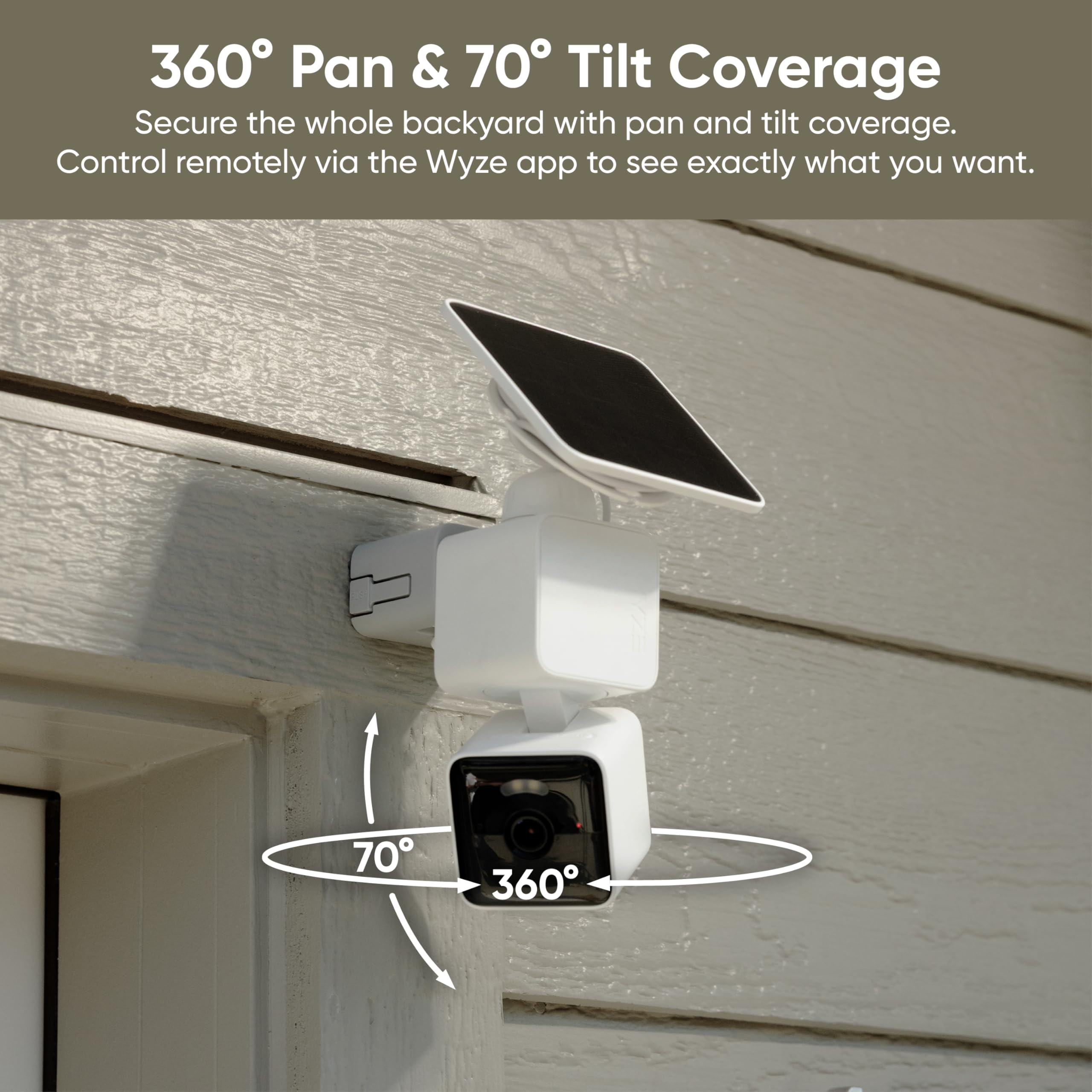 WYZE Solar Cam Pan, Security Cameras Wireless Outdoor, 2K HD 360° Pan-Tilt Battery Powered 2.4GHz Wi-Fi Cameras for Home Security, AI Motion Detection, Color Night Vision, 2-Way Audio, No Blind Spots