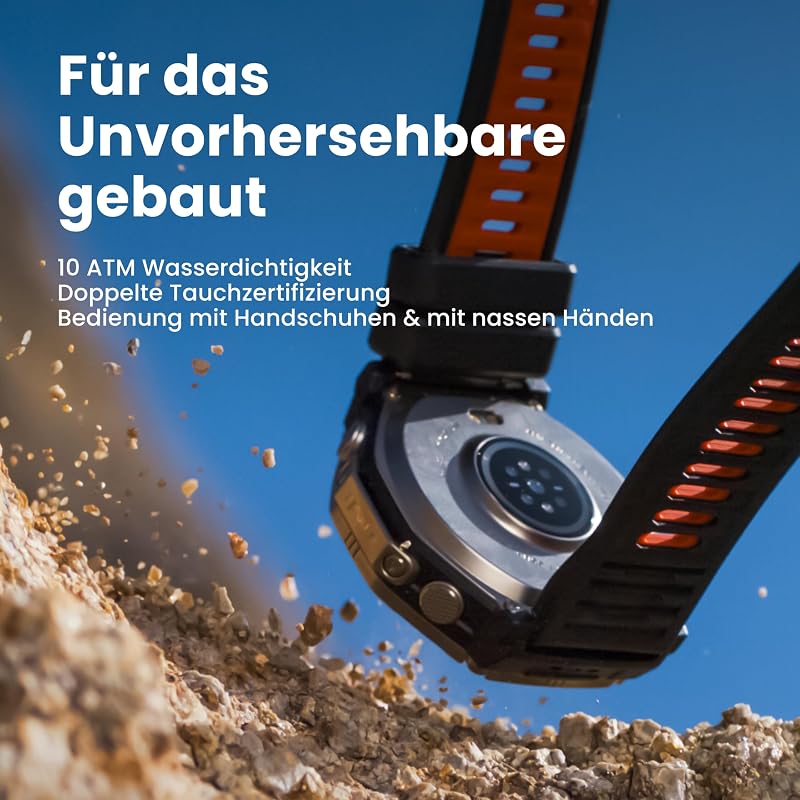 T-Rex Ultra 2 Dualband-GPS Outdoor Smartwatch, 51 mm Titangehäuse, 1,5" Saphir AMOLED Display, Taschenlampe, 30 Tage Akkulaufzeit, Offline-Karten, 10 ATM, 180+ Sportmodi für Android & iPhone