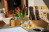 Osco MOSO Bamboo Square Pen Pot 3 Compartments Desk Organizer Natural Wood view 4