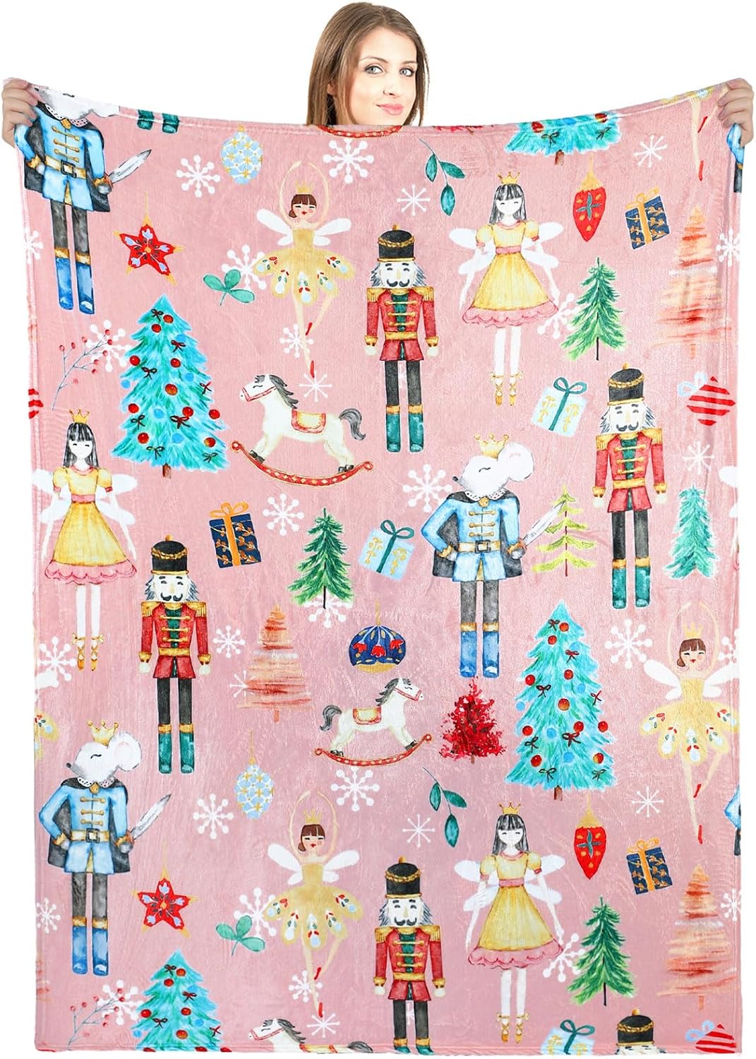 Nutcrackers - Buryeah Christmas Nutcracker Throw Blanket Pink Soldier Prince Mouse Fairy Gift Christmas Blankets 60 x 50 Inches Ballet Nutcracker Christmas Soft Blanket for Christmas Home Bed Sofa Couch Decor