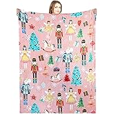 Buryeah Christmas Nutcracker Throw Blanket Soldier Prince Fairy Mouse Gift 60 x 50 Inches Ballet Nutcracker Christmas Soft Blanket for Xmas Home Sofa Couch Bed Decor(Pink)
