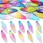 Sosation 60 Pcs Butterfly Wing Charms Bulk Dragonfly Charm Insects Colorful Wing Resin Pendants Transparent Butterfly Hanging Charms with Gold Foil for Jewelry Crafts Making DIY Earring