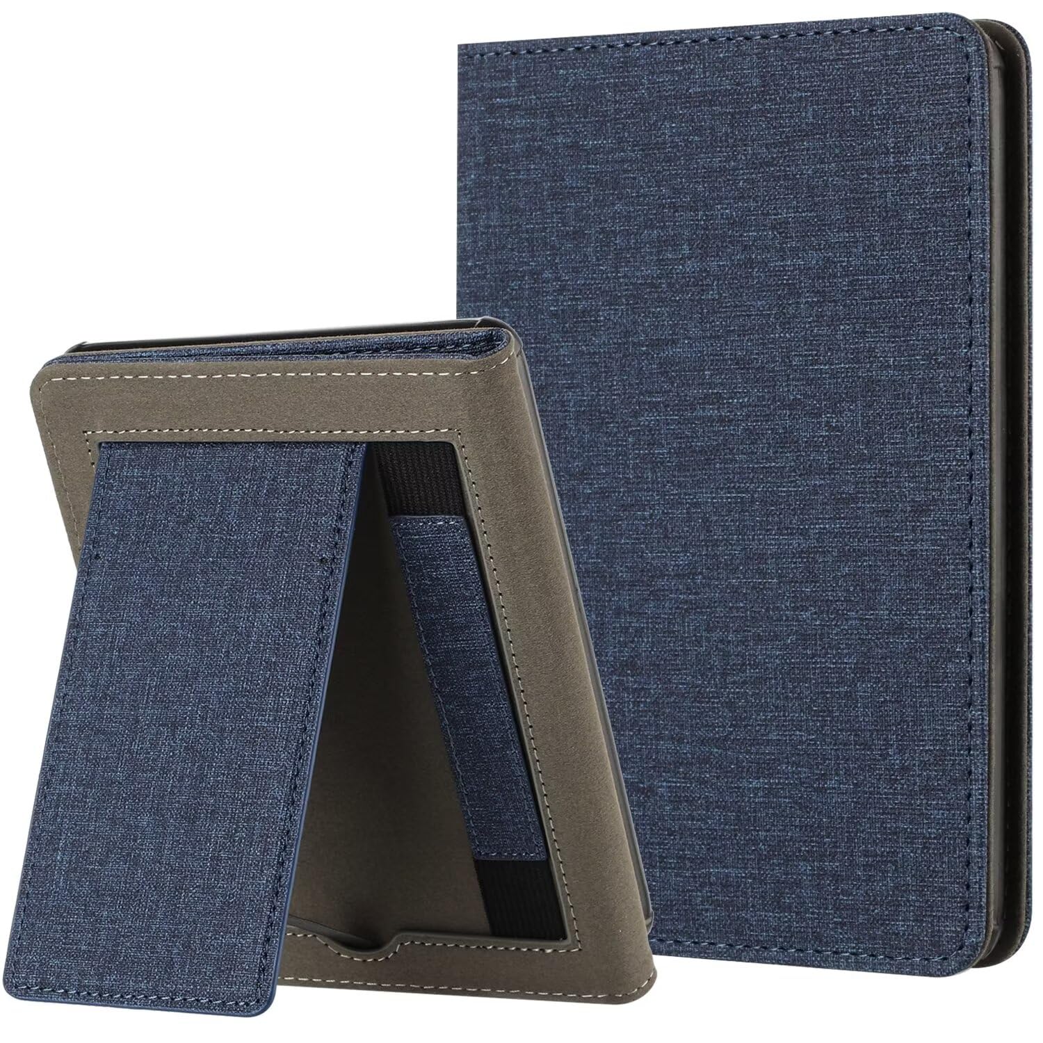 MOKASE for 6" Kindle Paperwhite 5/6/7th Generation Case 2012,2013,2015,2016 Version (Model: EY21 / DP75SDI), Cloth Hard Plastic Kickstand Cover, Auto Wake/Sleep with Hand Strap & Card Slot, Darkblue