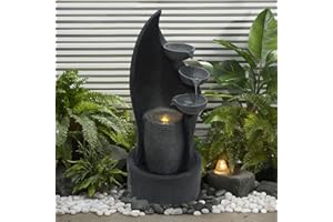 G-LEAF Cascading Bowl Water Fountain with LED Lights Outdoor 35'' H Waterfall Fountain 3-Tier Indoor Floor Standing for Garde