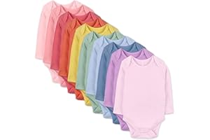 HonestBaby 10-Pack Long Sleeve Bodysuits One-piece 100% Organic Cotton for Infant Baby Boys, Girls, Unisex