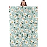 UNDAHIS Aesthetic Daisy Floral Blanket, Soft Cozy Warm Throw Blanket Gifts for Adults Kids Women, Lightweight Fuzzy Comfy Flannel Blankets for Couch, Travel, Car, House Decor 60×50 Inch