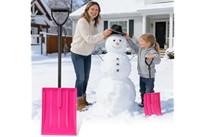 Kids Snow Shovel,Pink Thick Plastic Blade with Comfort D-Grip,34 Inch Lightweight Metal Kids Snow Shovel for Snow Removel,Cam
