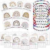 Landical 20 Sets Inspirational Gifts for Women Friendship Bracelets Motivational Bracelets Rainbow Beaded Inspirational Quotes Card Bulk for Employee Staff Team