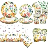 Dinosaur Birthday Party Decoration - Dinosaur Party Supplies Include Plates, Tablecloth, Napkins, Tableware for Boys Girls Baby Shower (B)
