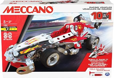 Meccano 10-in-1 Racing Vehicles STEM Kit with 225 Parts Tools 8+