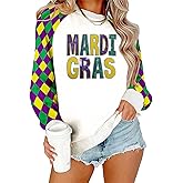 HQP Mardi Sweatshirt Women: Mardi Raglan Long Sleeve Shirt Fat Tuesday Sequin Sweatshirt Carnival Pullover Tops