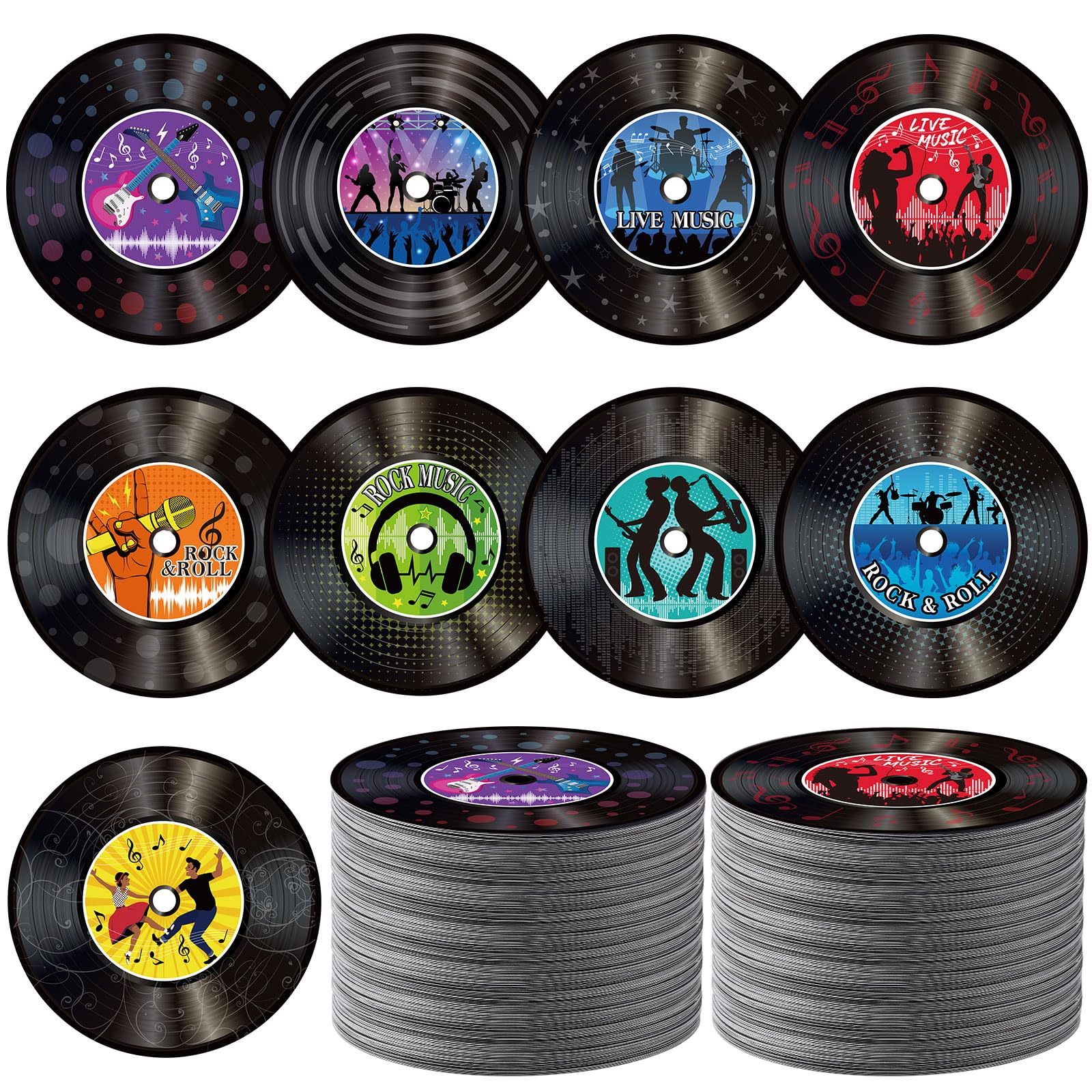 Photo 1 of Dianelhall 45 Pcs Rock Party Decoration Retro Records Cutouts Back to School Musical Paper Cut Music Birthday Decoration Cutouts for Teacher Student 1950's Rock Party Classroom Decor