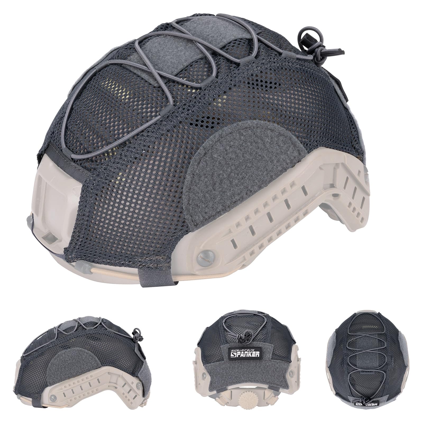 EXCELLENT ELITE SPANKER Tactical Mesh Helmet Cover Cordura 500D Cordura Nylon for BJ Fast Helmets(GRY)