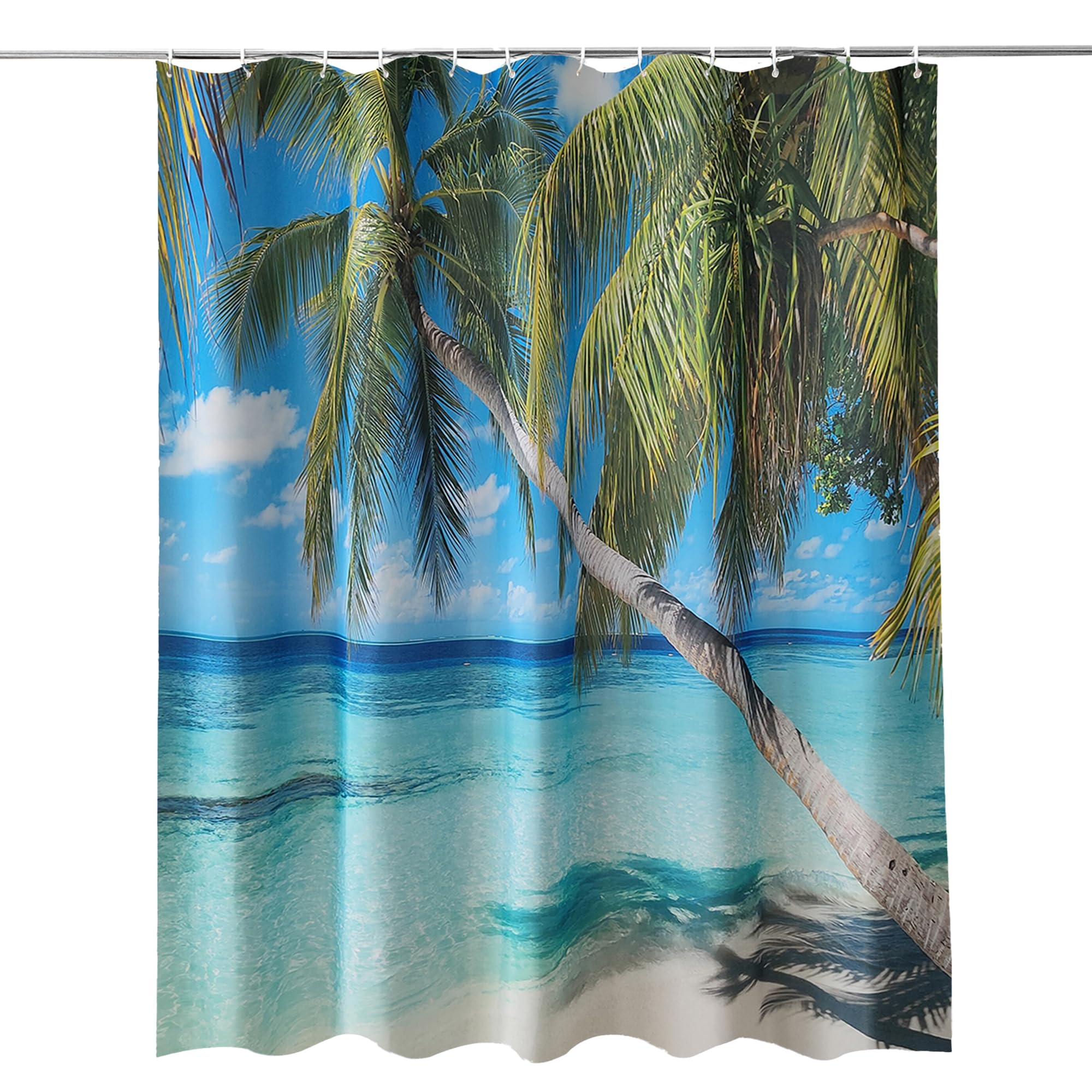 Trimming Shop Ocean Beach Shower Curtain - Polyester Fabric Bathroom Curtain, Waterproof & Mould Resistant, With 12 Hooks, Washable 180x180cm Long Shower Liner, Blackout Design for Stylish Bathroom