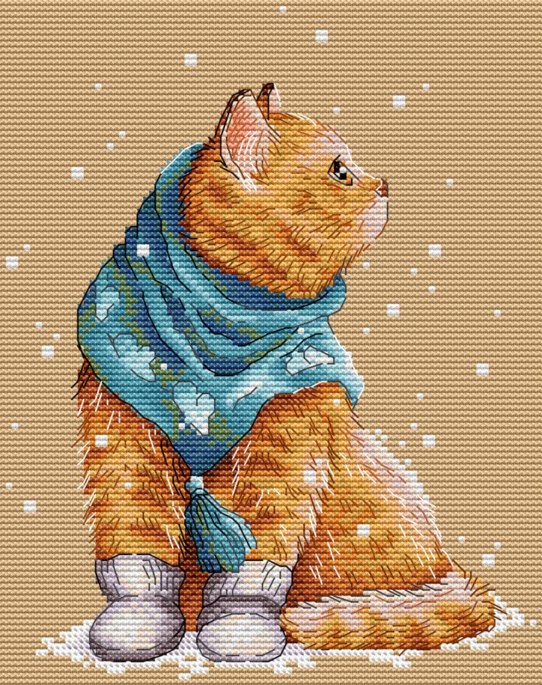 Awesocrafts Cross Stitch Stamped Kits Winter Cat Easy Patterns Cross Stitching Embroidery Needlework Kit Supplies