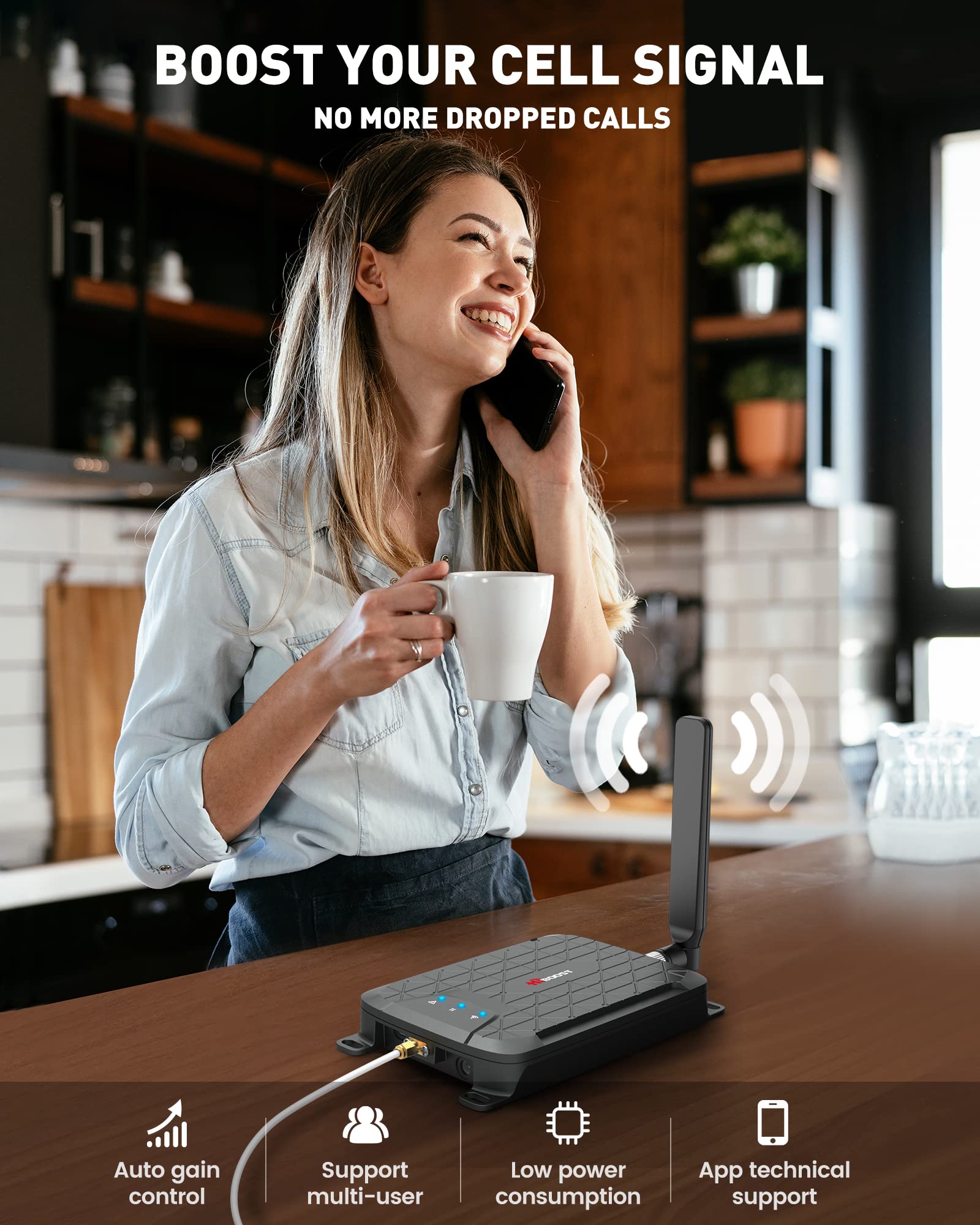 Mini Cell Signal Booster for Verizon, AT&T, T-Mobile| Up to 1500 Sq Ft/One Room| High Power Outdoor Receiving Antenna| 5G/4G/3G LTE| Band 5, 12/17, 13|App Service + Install| FCC Approved