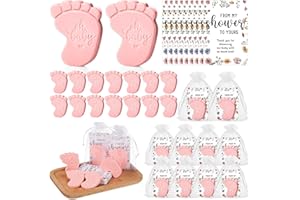 Dimsile 50 Sets Baby Shower Soap Favors for Guests - Mini Handmade Footprint Scented Soap with Thank You Cards and Organza Bag, Party Gifts for Gender Reveal Baptism Shower(Pink)