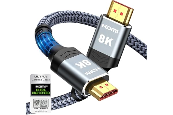 Highwings 8K 10K 4K HDMI Cable 48Gbps 6.6FT/2M, Certified Ultra High Speed 2.1 HDMI Cable Braided Cord-4K@120Hz 8K@60Hz, DTS:X, HDCP 2.2 & 2.3, HDR 10 Compatible with DVD Player/PS5/HDTV/Blu-ray