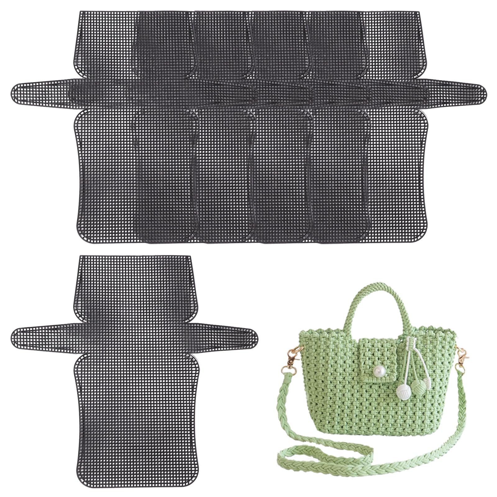 CHGCRAFT 6Pcs Plastic Mesh Canvas Sheets Bag Bottom Shaper Pads Yarn Crochet Embroidery Craft Black Sheets Purse Making Template for Acrylic Yarn Crafting Knit Crochet Projects