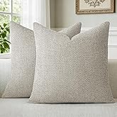a moment Grey-Beige Chenille Throw Pillow Covers 16x16 Inch Pack of 2 Modern Decorative Throw Pillow Cases Farmhouse Cross Throw Pillowcases Home Decor for Sofa Bedroom Living Room
