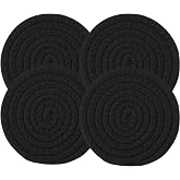4PCS Cotton Round Woven Coasters Drink - Black Handmade Braided Cup Coasters Absorbent Woven Circles Hot Pads Mats for Drink Home Kitchen Heat-Resistant Reusable Non-Slip