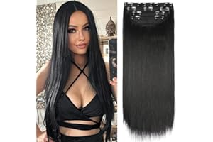 LEEONS Black Hair Extensions Straight Clip in Hair Extensions Clip ins - Soft and Thick (20 Inches, 4Pcs, #1B)