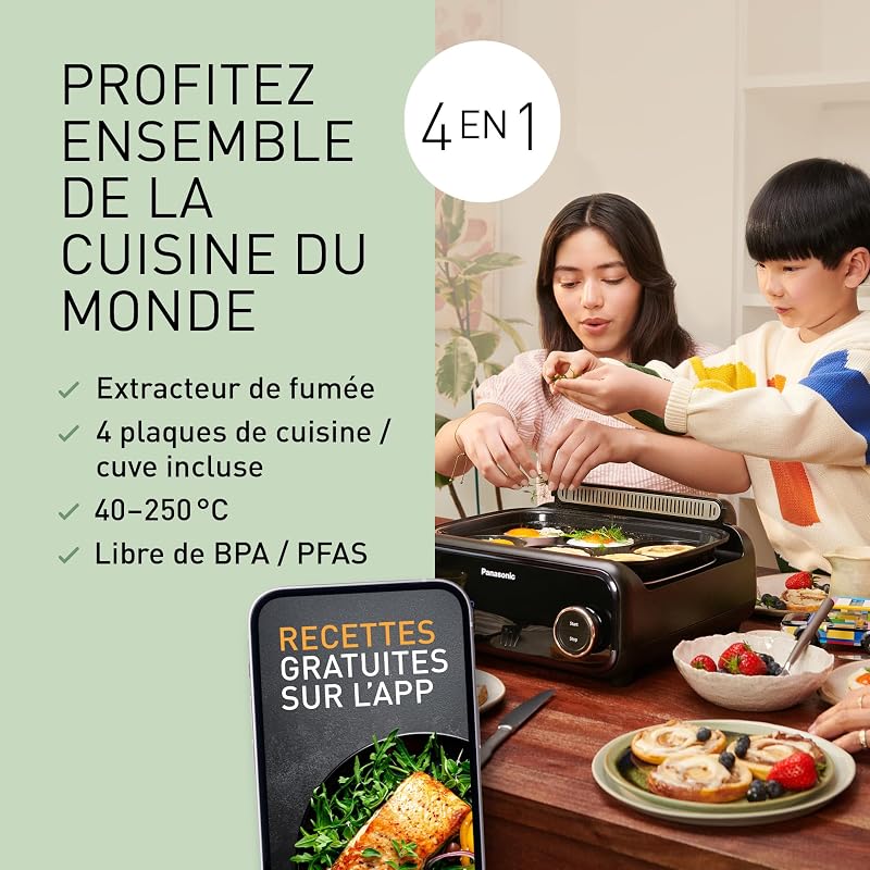 NF-GM400 Multicuiseur Electrique 4-en-1, Grill électrique, Frire, Cuisson Lente, BBQ, 1400W, 40-250°C, 9 Modes Automatiques, Extracteur de Fumée, Plaques lavables au lave-vaisselle